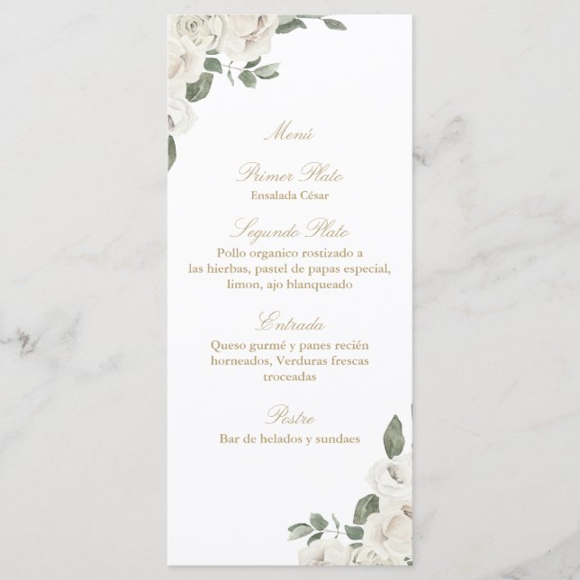 Élégant menu de bouquet de rose blanche de mariage (Devant)
