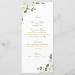 Élégant menu de bouquet de rose blanche de mariage