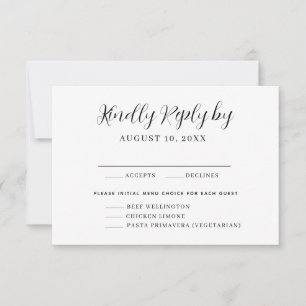 Élégant menu de calligraphie choix carte RSVP