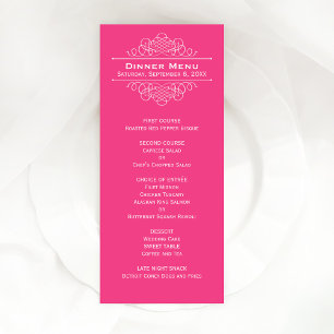 Élégant Menu de Dîner de Mariage Rose Chaud Monogr