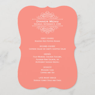Élégant Menu de Dîner de Mariage Rose Corail