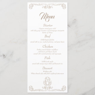 Elégant menu de dîner de mariage - Sand Rose Filig