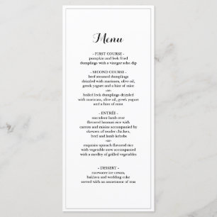 Élégant menu de dîner minimaliste pour Mariage à l