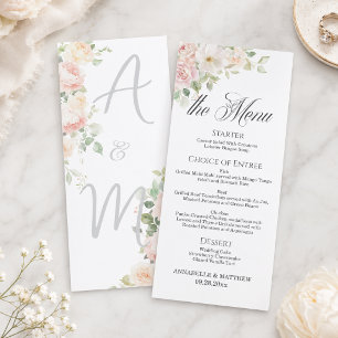 Élégant Menu de Mariage aux Roses Tendres 4x9''