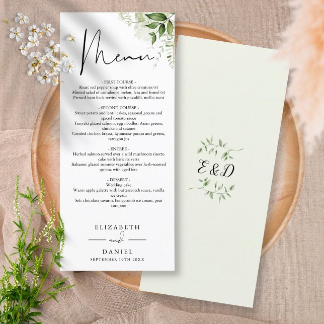 Élégant menu de mariage avec monogramme rustique e (Créateur téléchargé)