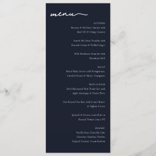 Élégant Menu de Mariage Minimaliste Bleu Nuit