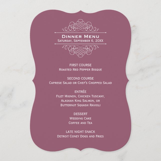 Élégant Menu de Mariage Rouge Bourgogne pour le Dî (Devant)