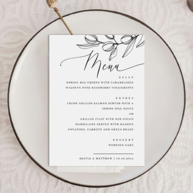 Élégant Menu de Mariage Script Olive | Botanique I (Créateur téléchargé)