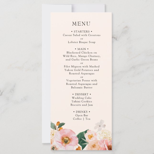 Elégant menu Fête des mariées florale rose (Devant)