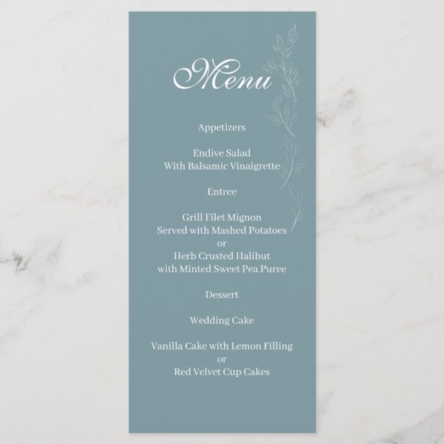 Élégant menu feuille bleu clair (Devant)