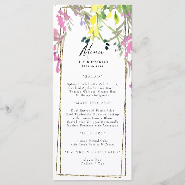 Élégant menu Fleur sauvage coloré et toasts (Devant)