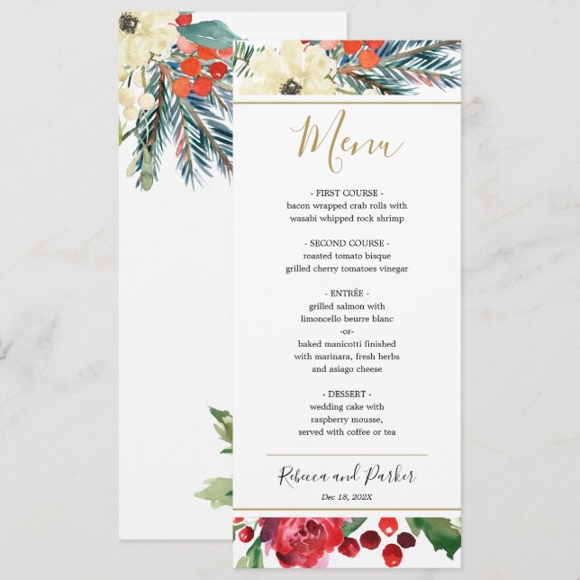 Élégant Menu Floral Hiver modèle (Devant / Derrière)