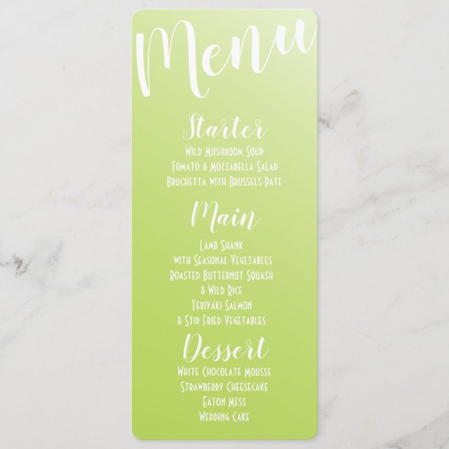 Élégant menu Lime Green Ombre (Devant)