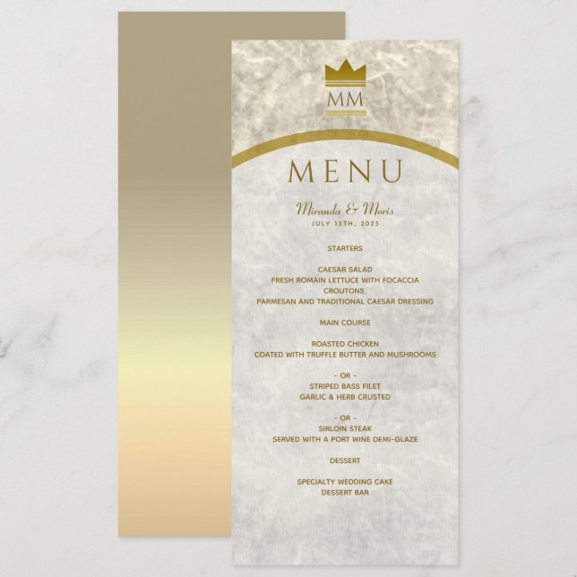 Elégant menu Marbre et Or (Devant / Derrière)