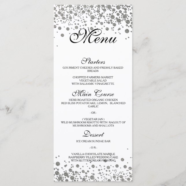Élégant menu Mariage argent (Devant)