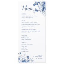 Elégant menu Mariage avec délicate fleurs bleues