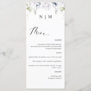 Elégant menu Mariage blanc et bleu