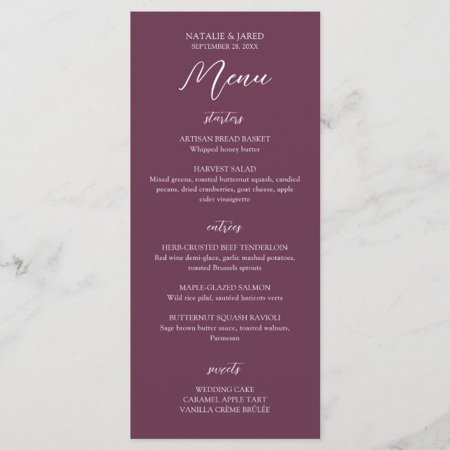 Elégant menu Mariage Bourgogne (Devant)