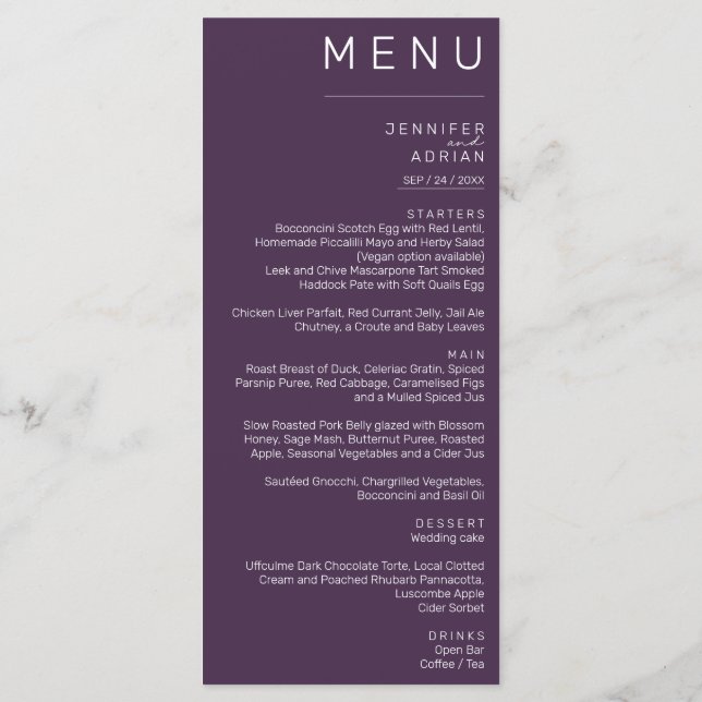Élégant menu Mariage classique (Dos)