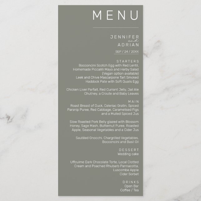 Élégant menu Mariage classique (Dos)