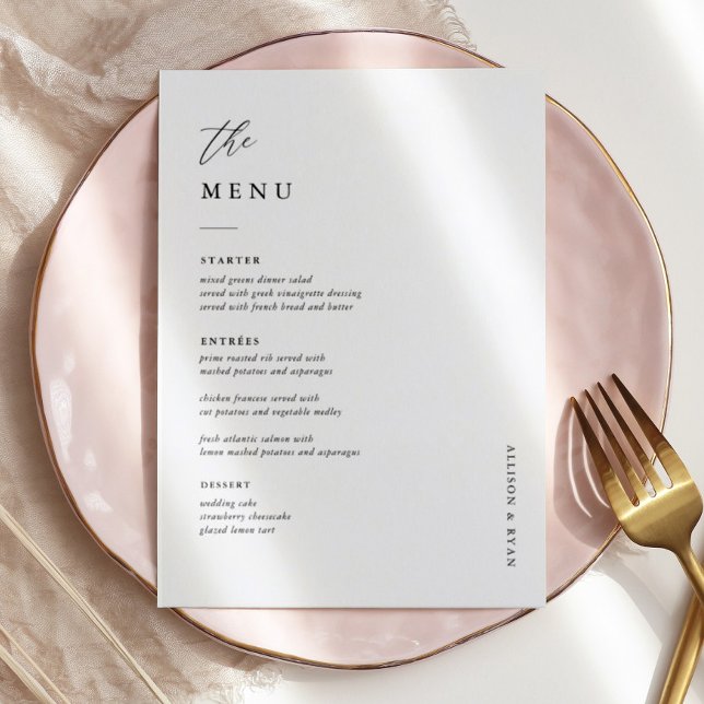 Élégant Menu Mariage de 5x7" Cartes de menu plat (Créateur téléchargé)
