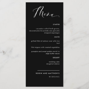 Élégant menu Mariage de calligraphie noir et blanc