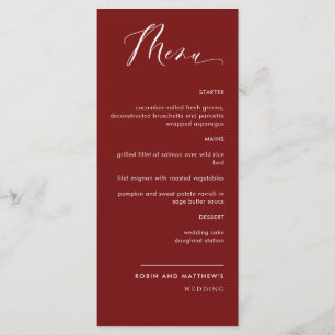 Élégant menu Mariage de calligraphie rouge Bourgog