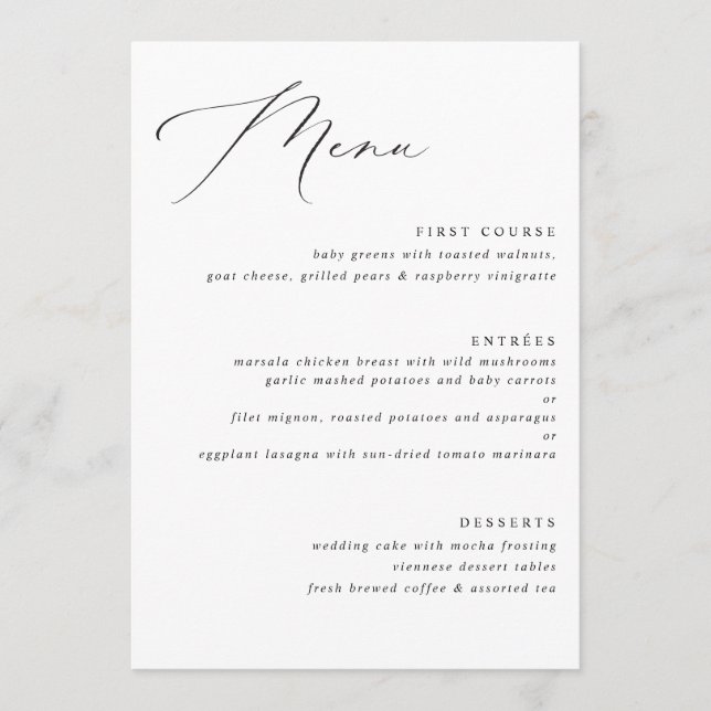 Élégant menu Mariage de calligraphie Vintage (Devant)