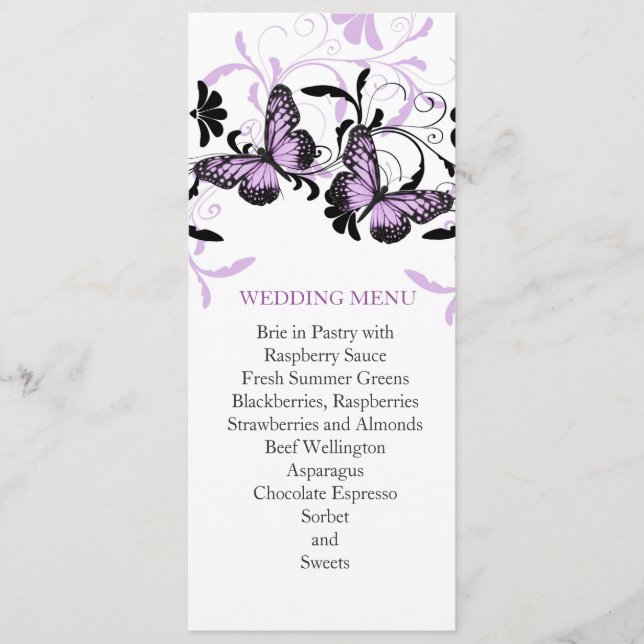 Élégant menu Mariage de papillon de lavande floral (Devant)