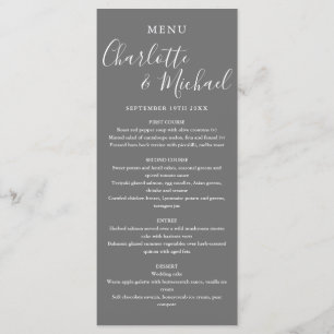 Élégant menu Mariage de script de signature gris