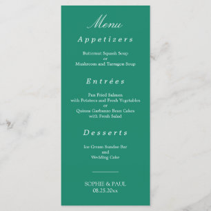 Élégant menu Mariage Emerald Green