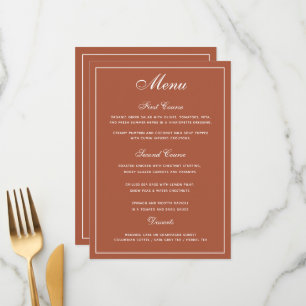 Élégant menu Mariage en terre cuite blanc Script