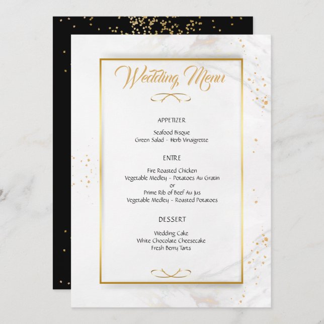 Élégant menu Mariage encadré or (Devant / Derrière)