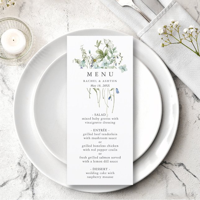 Élégant menu Mariage Fleur sauvage aquarelle (Créateur téléchargé)