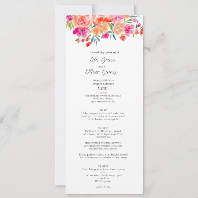 Élégant menu Mariage Fleur sauvage Invitation (Devant)