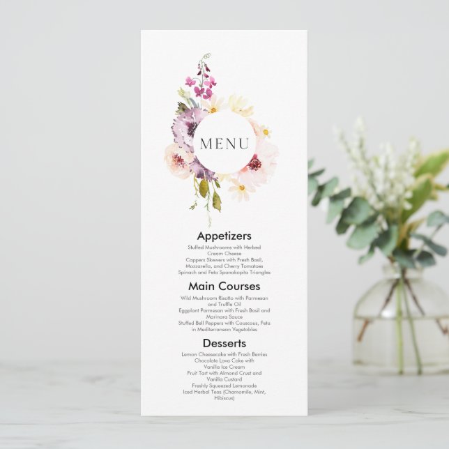 Elégant menu Mariage Floral Invitation (Debout devant)