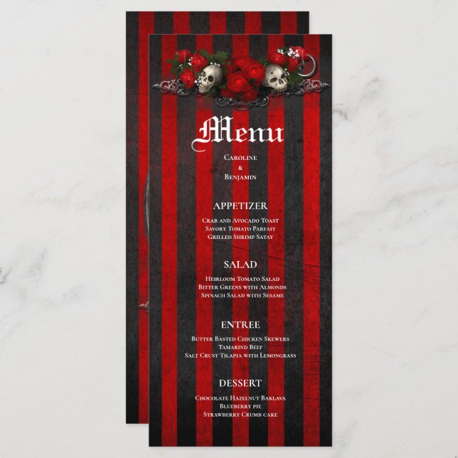 Élégant menu Mariage Halloween (Devant / Derrière)