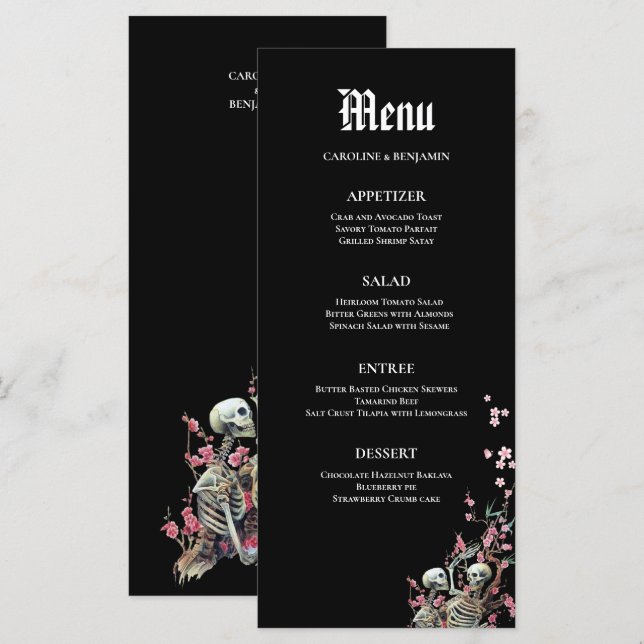 Élégant menu Mariage Halloween (Devant / Derrière)