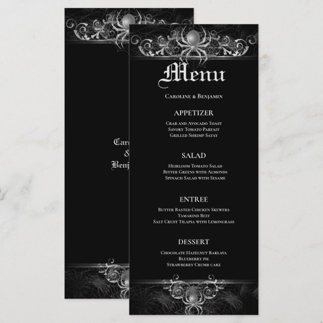 Élégant menu Mariage Halloween (Devant / Derrière)