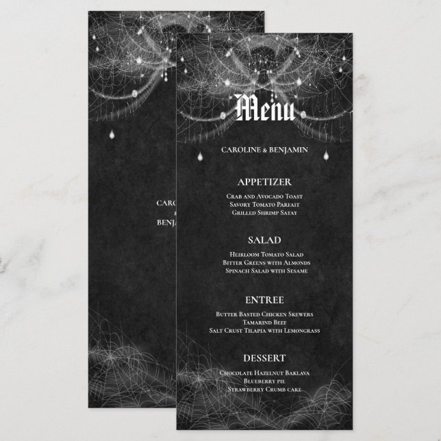 Élégant menu Mariage Halloween (Devant / Derrière)