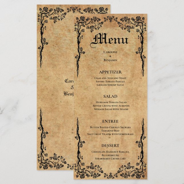 Élégant menu Mariage Halloween (Devant / Derrière)