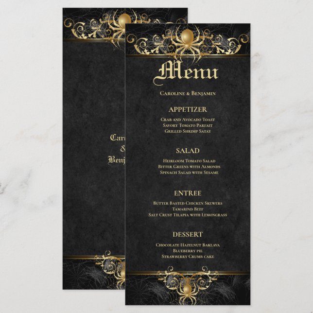 Élégant menu Mariage Halloween (Devant / Derrière)