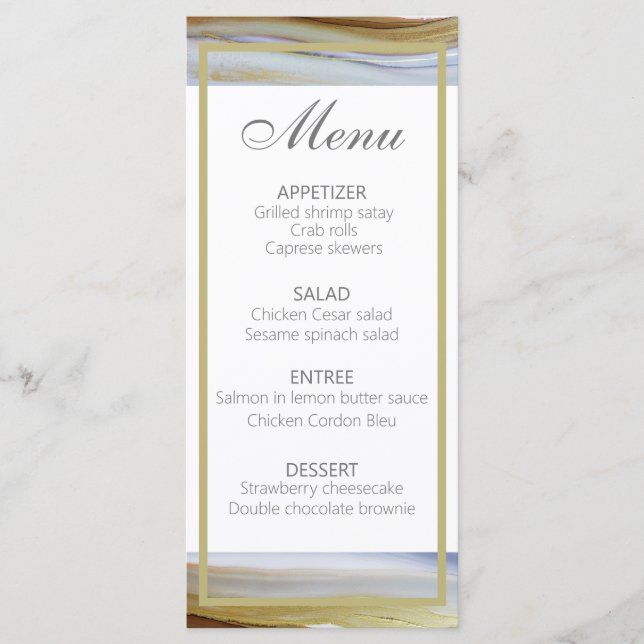 Elégant menu mariage moderne bleu clair or (Devant)