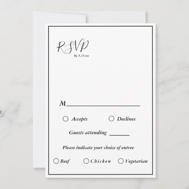Élégant menu Mariage moderne Choix carte RSVP 5x7 (Devant)