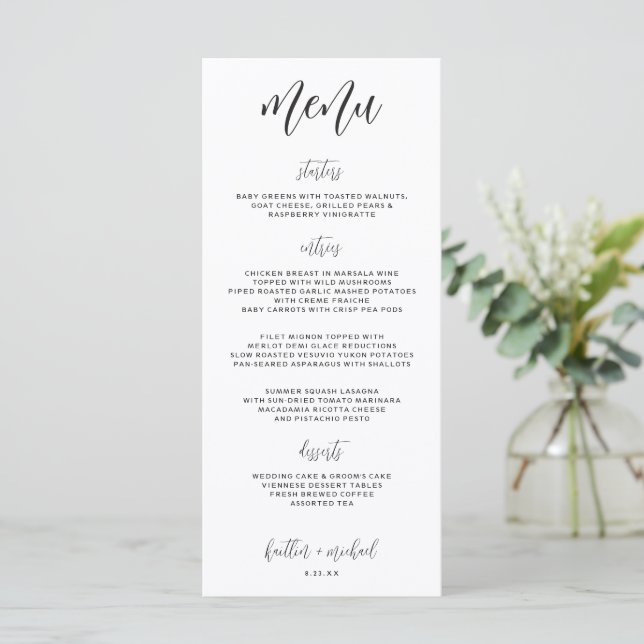 Élégant menu Mariage moderne et amusant | 4 x 9 |  (Debout devant)