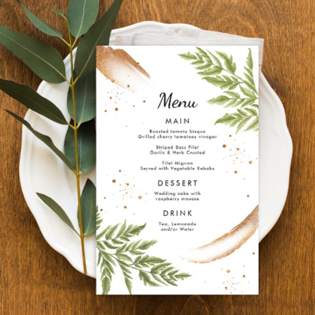 Elégant menu Mariage moderne verdure et or (Créateur téléchargé)