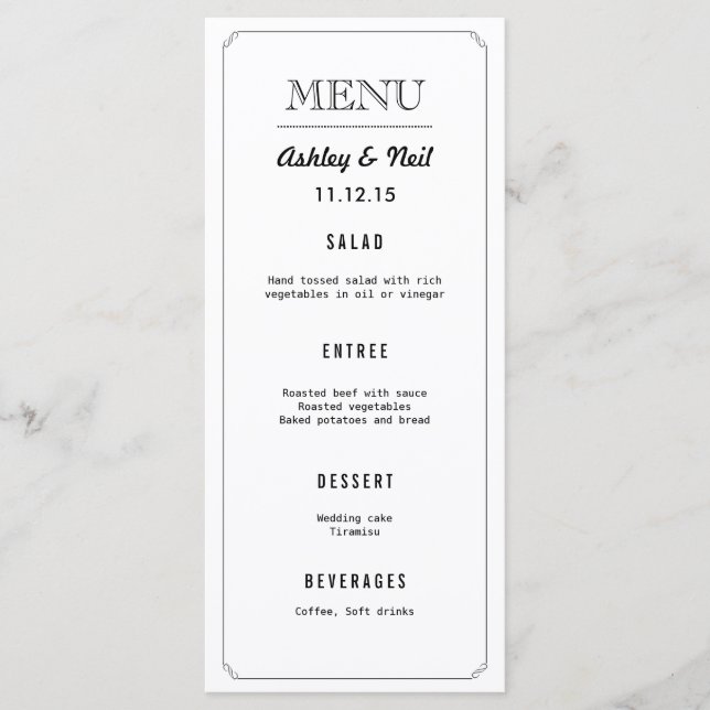 Élégant menu Mariage noir et blanc (Devant)
