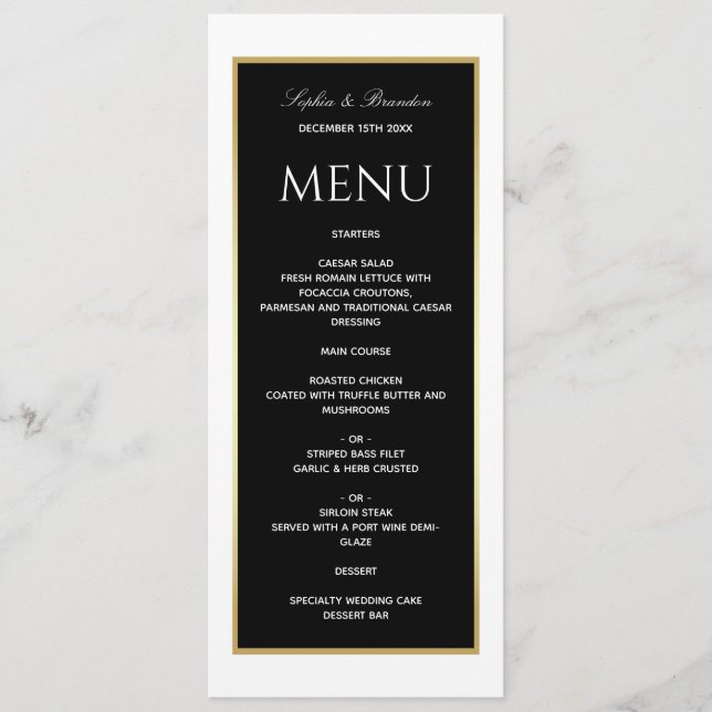 Elégant menu Mariage noir et blanc (Devant)