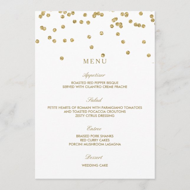Elégant menu Mariage Pois blanc et or (Devant)