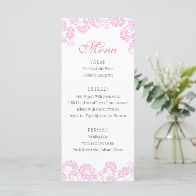 Élégant menu Mariage rose fleuri (Debout devant)
